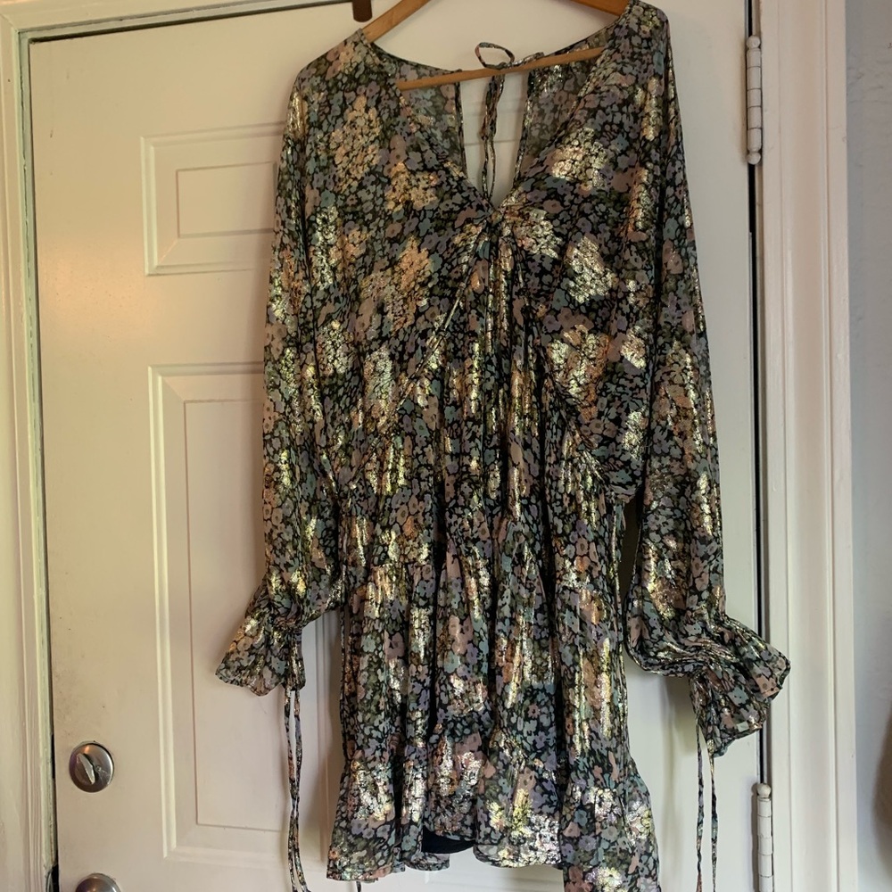 ASOS Curve Floral Long Sleeve Dress - Black and Cream
